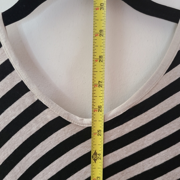 CATY LESCA PARIS Black & Tan Multi Stripe Short Sleeve Boho Tunic Top M-L - Picture 12 of 14